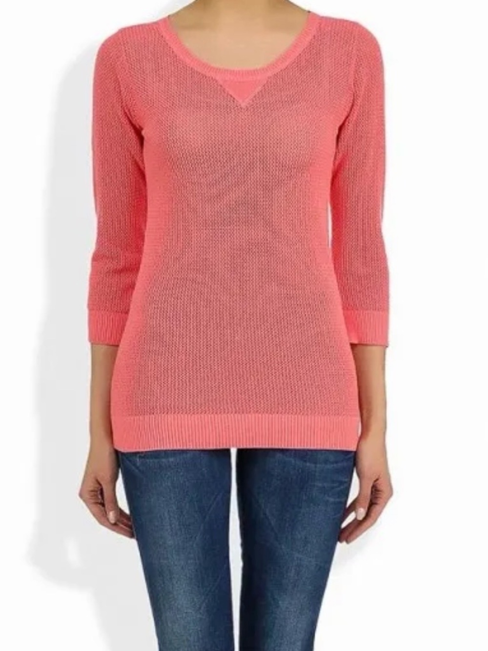 Columbia Coral Pink Mesh Knit Top 3/4 Sleeves